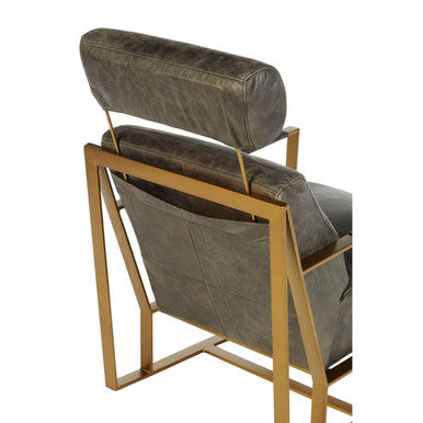 Hoxton Grey Leather Lounge Chair with Rose Gold Finish Iron Frame