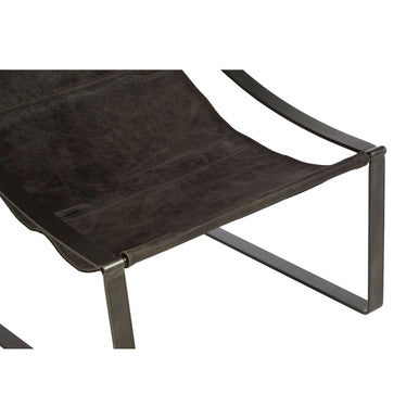 Hoxton Antique Black Leather Sling Chair with Iron Sledge Base
