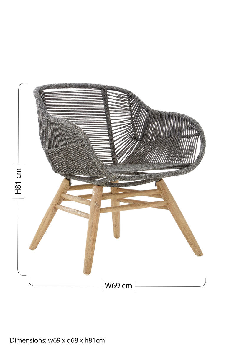 Sisal Grey Rope Armchair with Natural Wood Legs