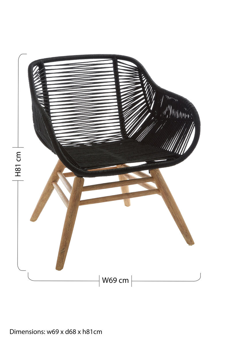 Sisal Black Rope Armchair with Natural Wood Legs