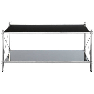 Black and Silver Two-Tier Mirrored Glass Console Table with Cross Design | Hoffmann
