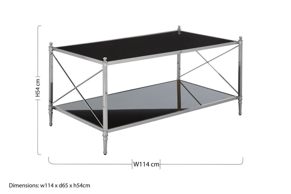 Black and Silver Two-Tier Mirrored Glass Console Table with Cross Design | Hoffmann