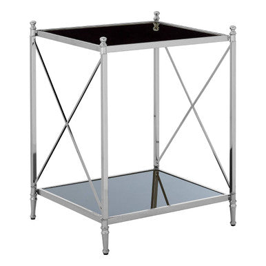 Silver 2 Tier Black Mirrored Glass Square Side Table | Hoffmann
