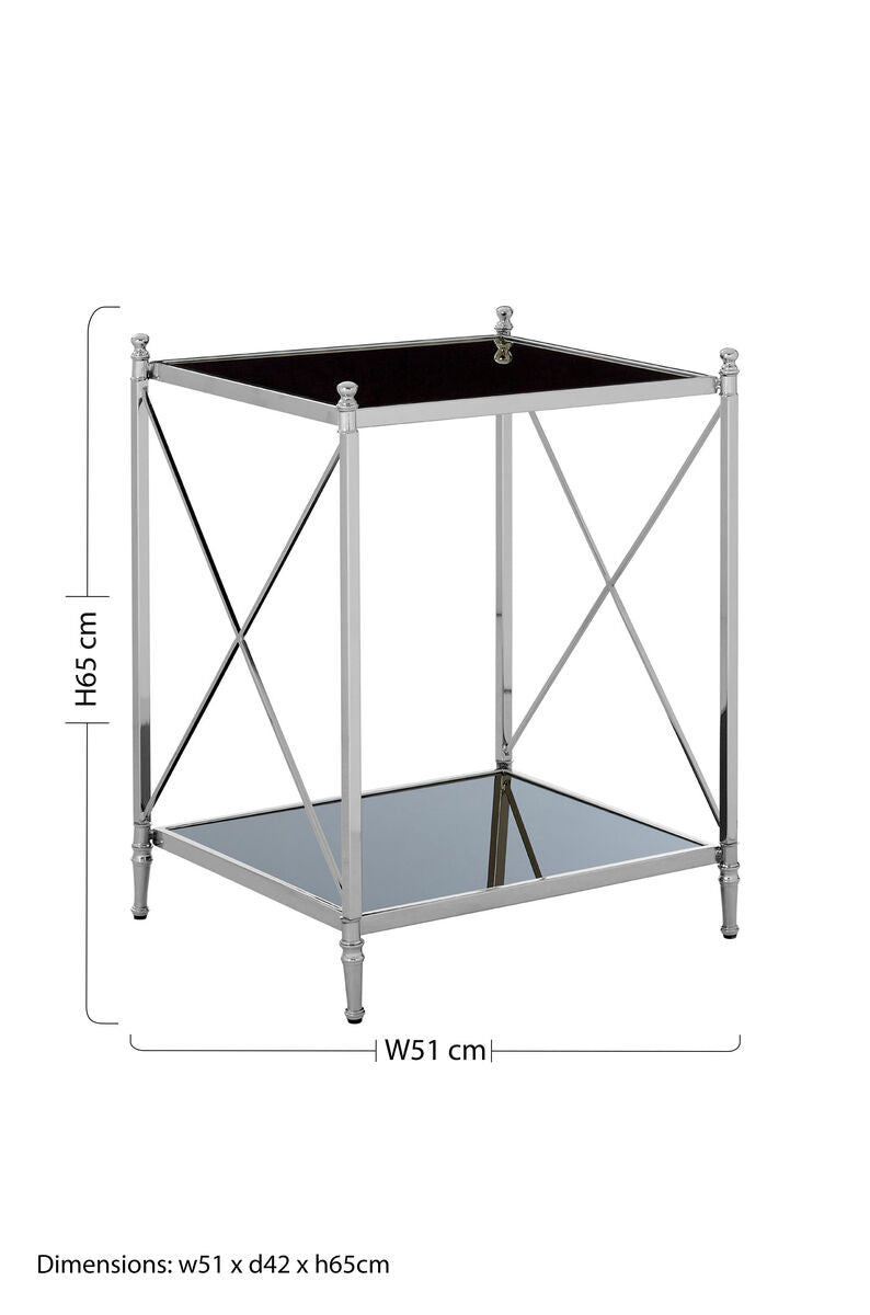 Silver 2 Tier Black Mirrored Glass Square Side Table | Hoffmann