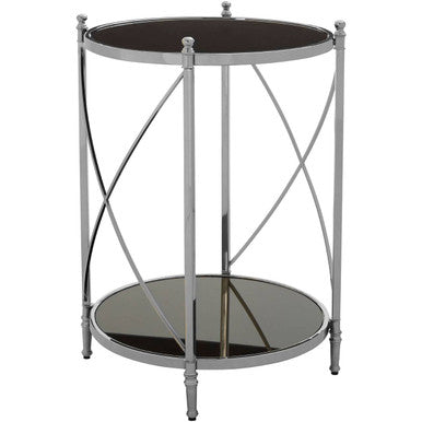 Black Mirrored Glass Two Tier Round Side Table, Hoffmann