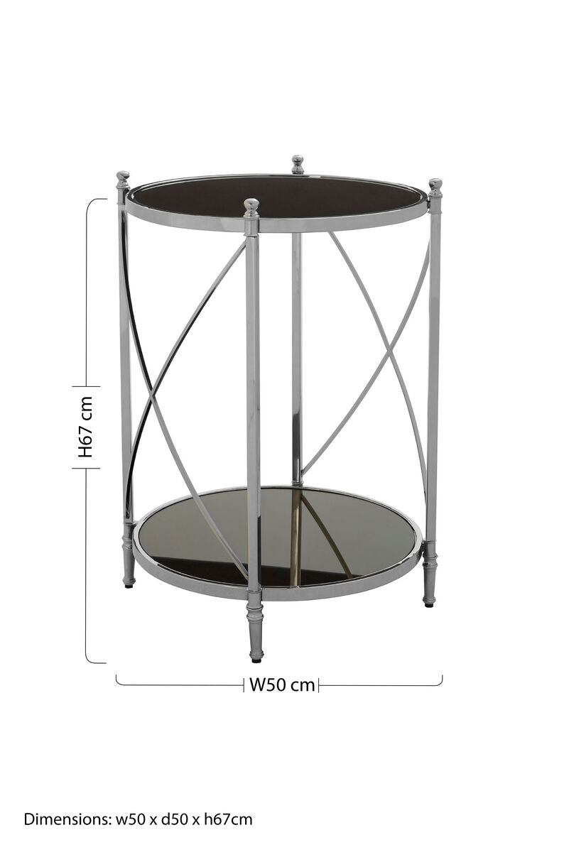 Black Mirrored Glass Two Tier Round Side Table | Hoffmann
