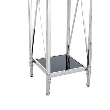 Hoffmann Black Mirrored Glass and Nickel Finish Plant Stand