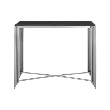 Black Granite Top Art Deco Console Table with Silver Finish X-Shaped Cross | Clarice
