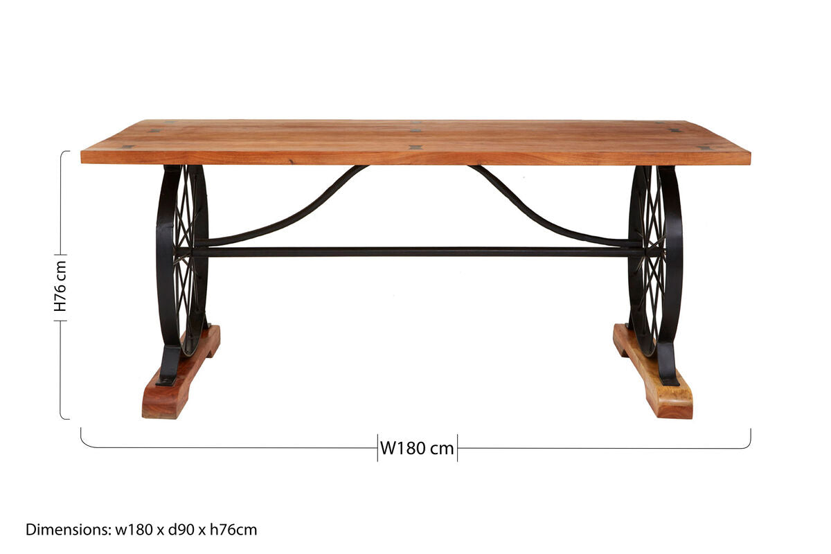 Rose Gold Solid Acacia Wood Dining Table with Bow-Shaped Inlay | Nandri