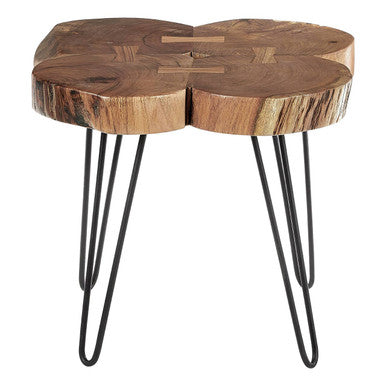 Natural Acacia Wood Slice Top Side Table with Black Metal Hairpin Legs | Nandri