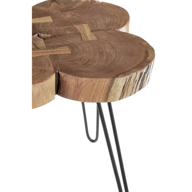 Natural Acacia Wood Slice Top Side Table with Black Metal Hairpin Legs | Nandri