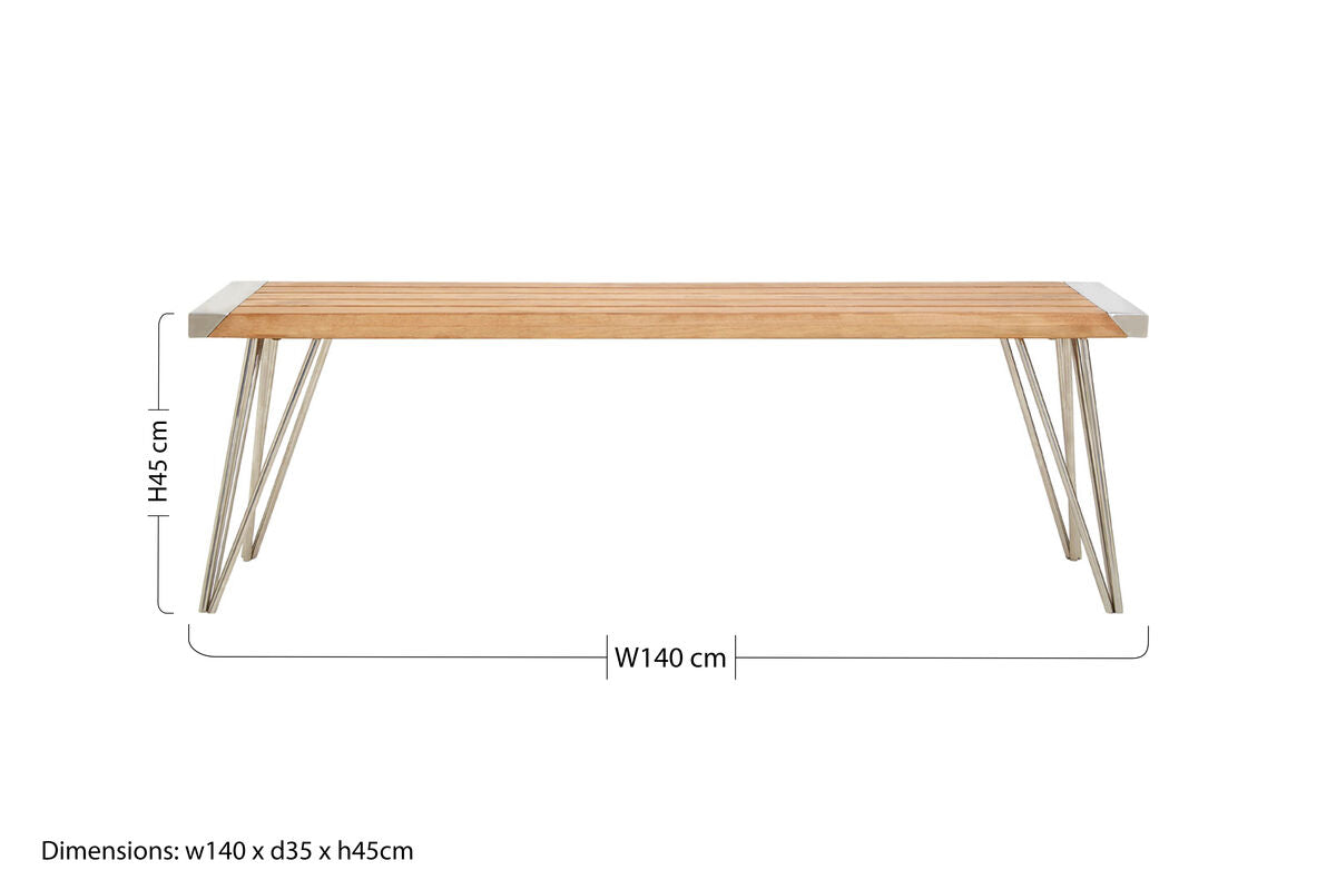 Nandri Silver Teak Wood Bench with Slatted Seat