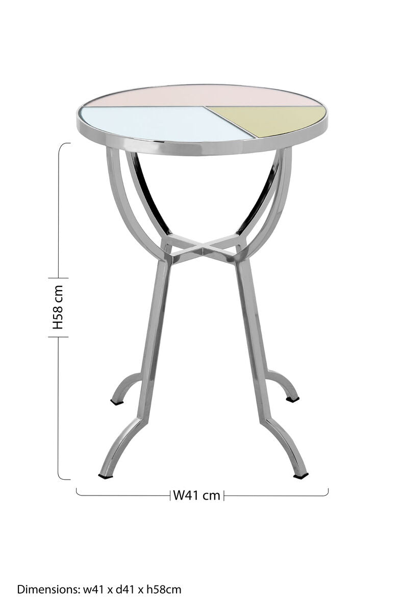 Round Side Table with Pastel Top and Silver Frame | Arbus