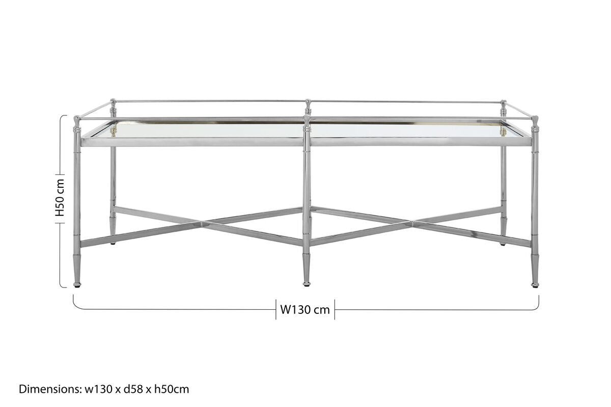 Mirrored Glass Coffee Table with Silver Cross Frame | Zach