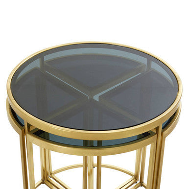 Black Tinted Glass Top 5 Piece Nesting Tables with Gold Finish Frames | Axis