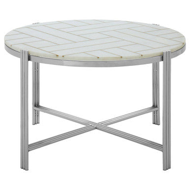 White Marble Top Coffee Table with Gold Detail and Silver Finish Frame | Eva