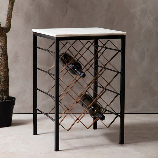 Templar White Marble And Iron Wine Rack Table