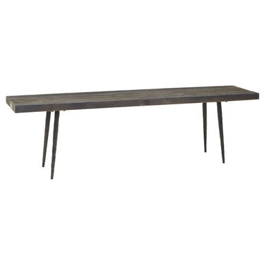 Mason Stone Grey and Light Blue Oak Wood Bench with Black Iron Legs