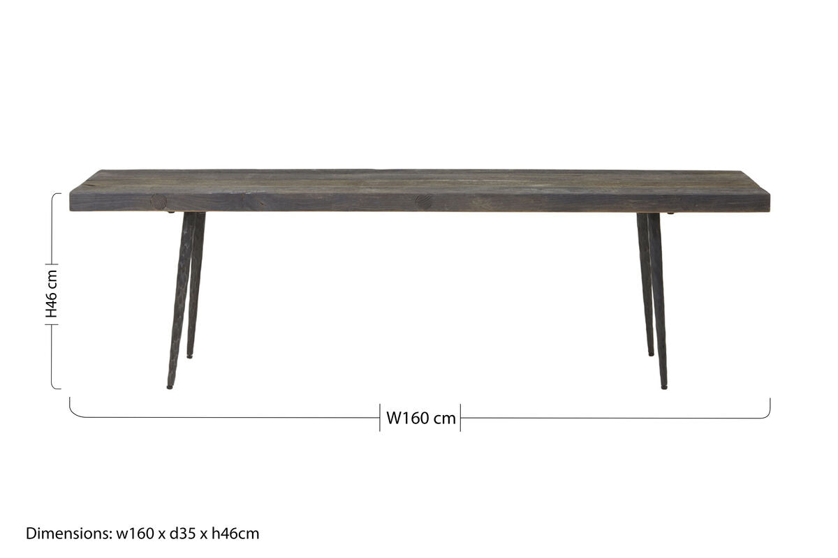 Mason Stone Grey and Light Blue Oak Wood Bench with Black Iron Legs
