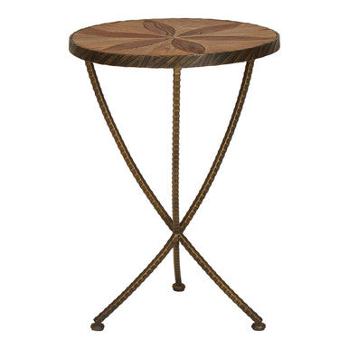 Brown Two Tone Elm Wood Small Side Table with Antique Brass Iron Legs | Elmo