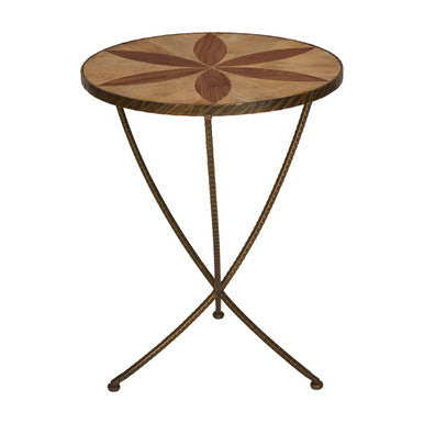 Brown Two Tone Elm Wood Large Side Table with Antique Brass Iron Legs | Elmo
