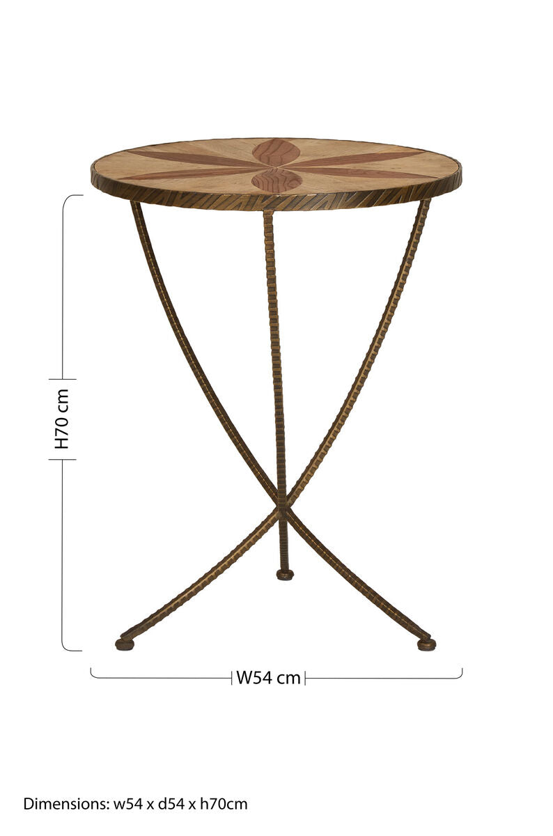 Brown Two Tone Elm Wood Large Side Table with Antique Brass Iron Legs | Elmo