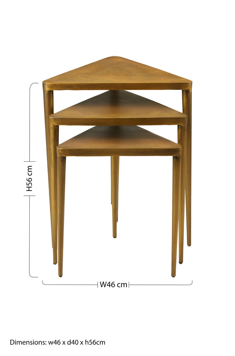 Gold Finish Snug Design Set of 3 Triangular Nesting Tables | Compo