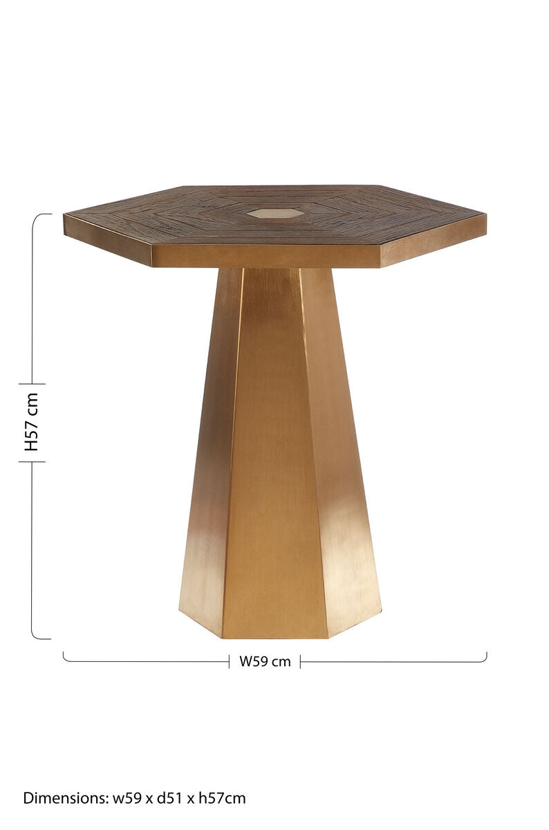 Gold and Natural Large Hexagon End Table with Grooved Elm Wood Top | Titan