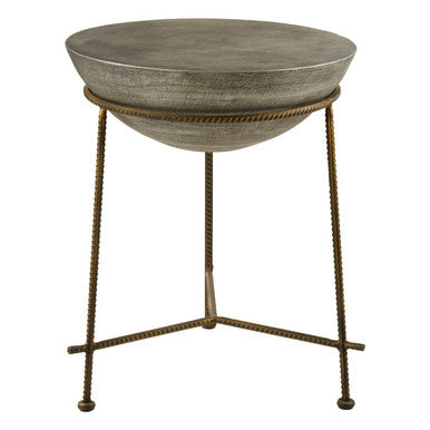 Silver Textured Concrete Bowl Top Side Table with Iron Three Leg Base | Compo
