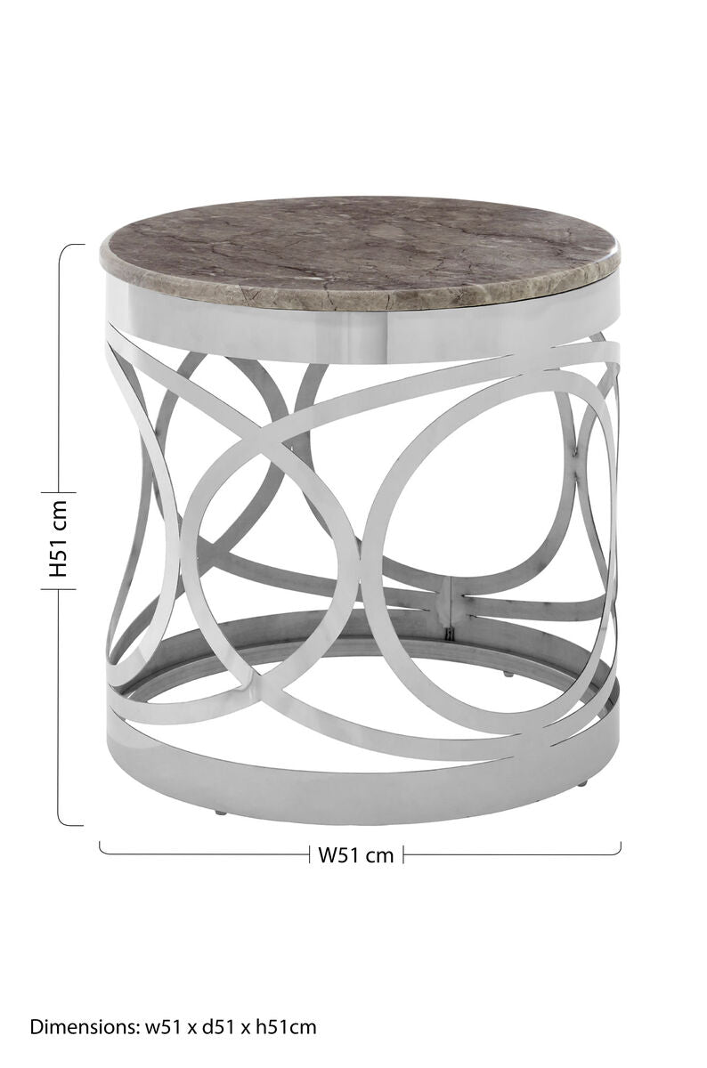 White Marble Top Contemporary Side Table with Reflective Stainless Steel Base | Yasmin