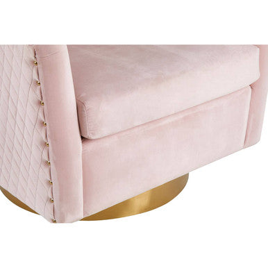 Plazoni Pink Velvet Swivel Chair with Gold Finish Stainless Steel Base