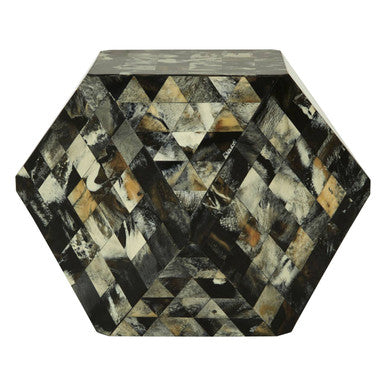 Green and Cream Resin Tile Geometric Side Table with Hexagonal Design | Marlox