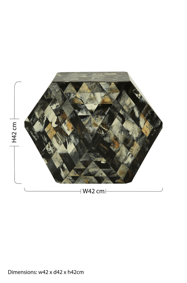 Green and Cream Resin Tile Geometric Side Table with Hexagonal Design | Marlox