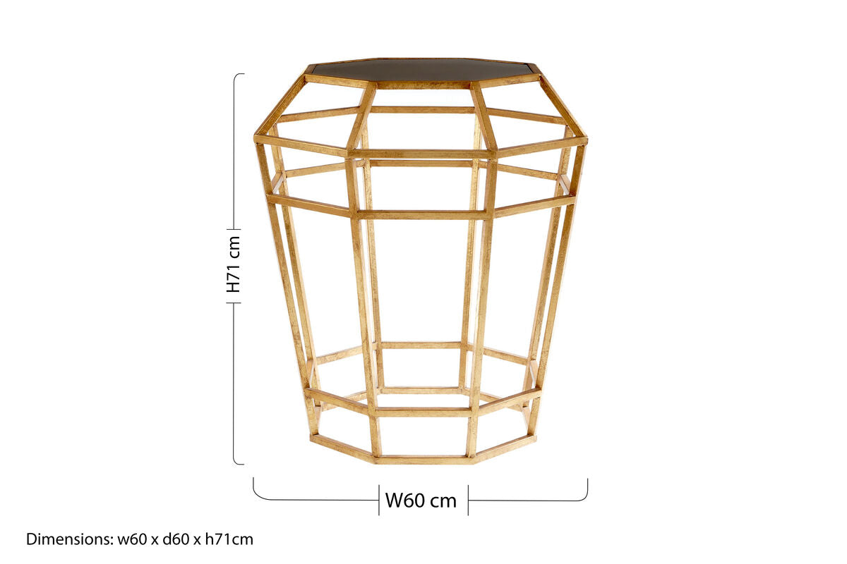 Black and Gold Geometric Base Table with Octagonal Black Glass Top | Zariah