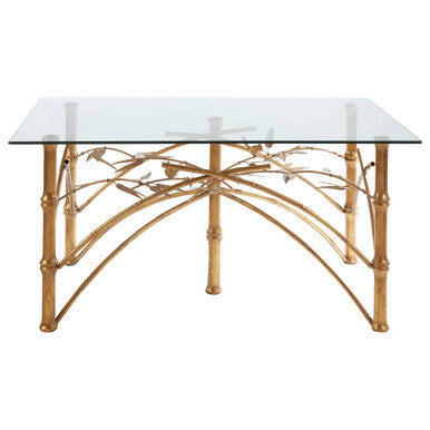 Gold Clear Tempered Glass Top Table with Bamboo Design Metal Legs | Zariah