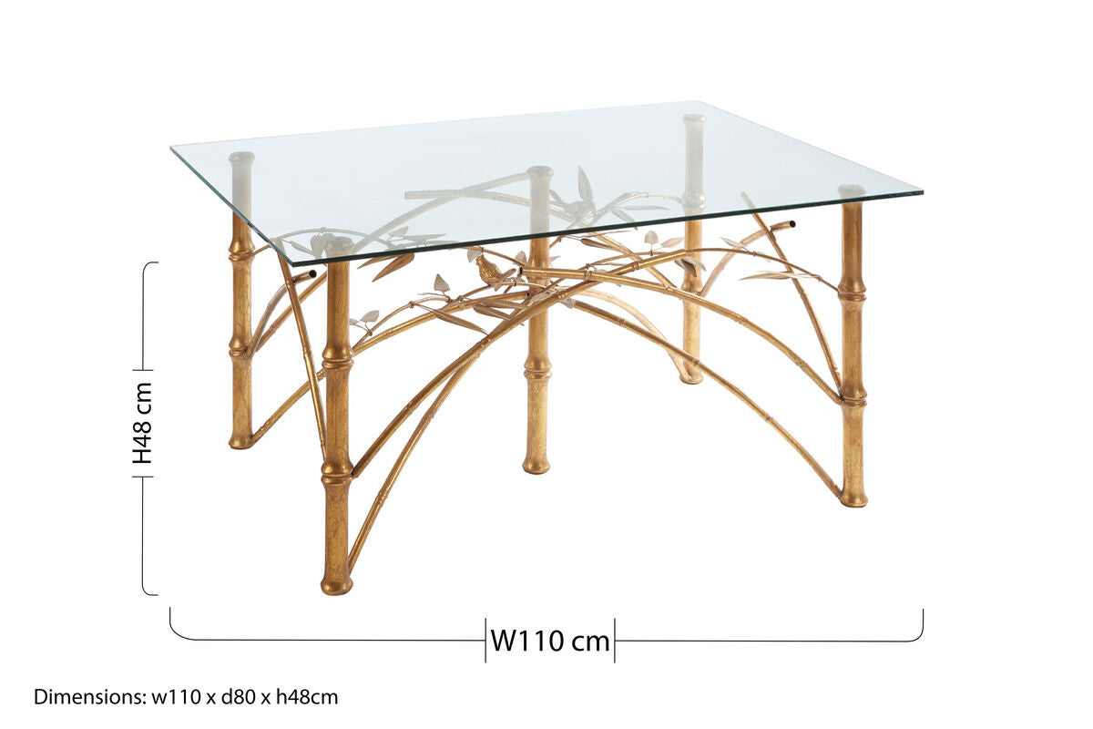 Gold Clear Tempered Glass Top Table with Bamboo Design Metal Legs | Zariah