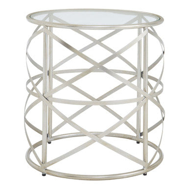 Silver Round Side Table with Clear Tempered Glass | Rubia