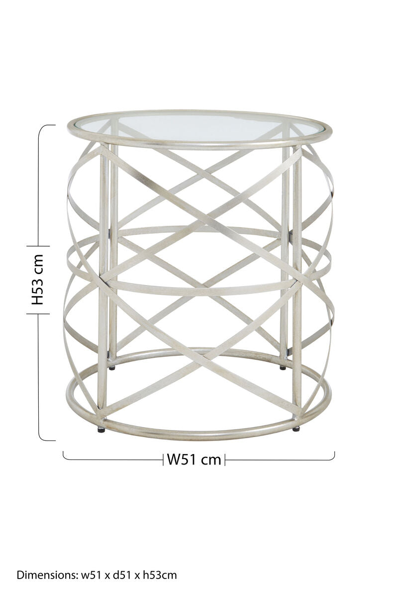 Silver Round Side Table with Clear Tempered Glass | Rubia