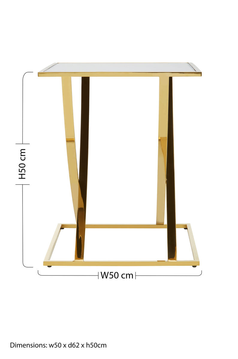 Gold Square Side Table with Stainless Steel Frame | Reena