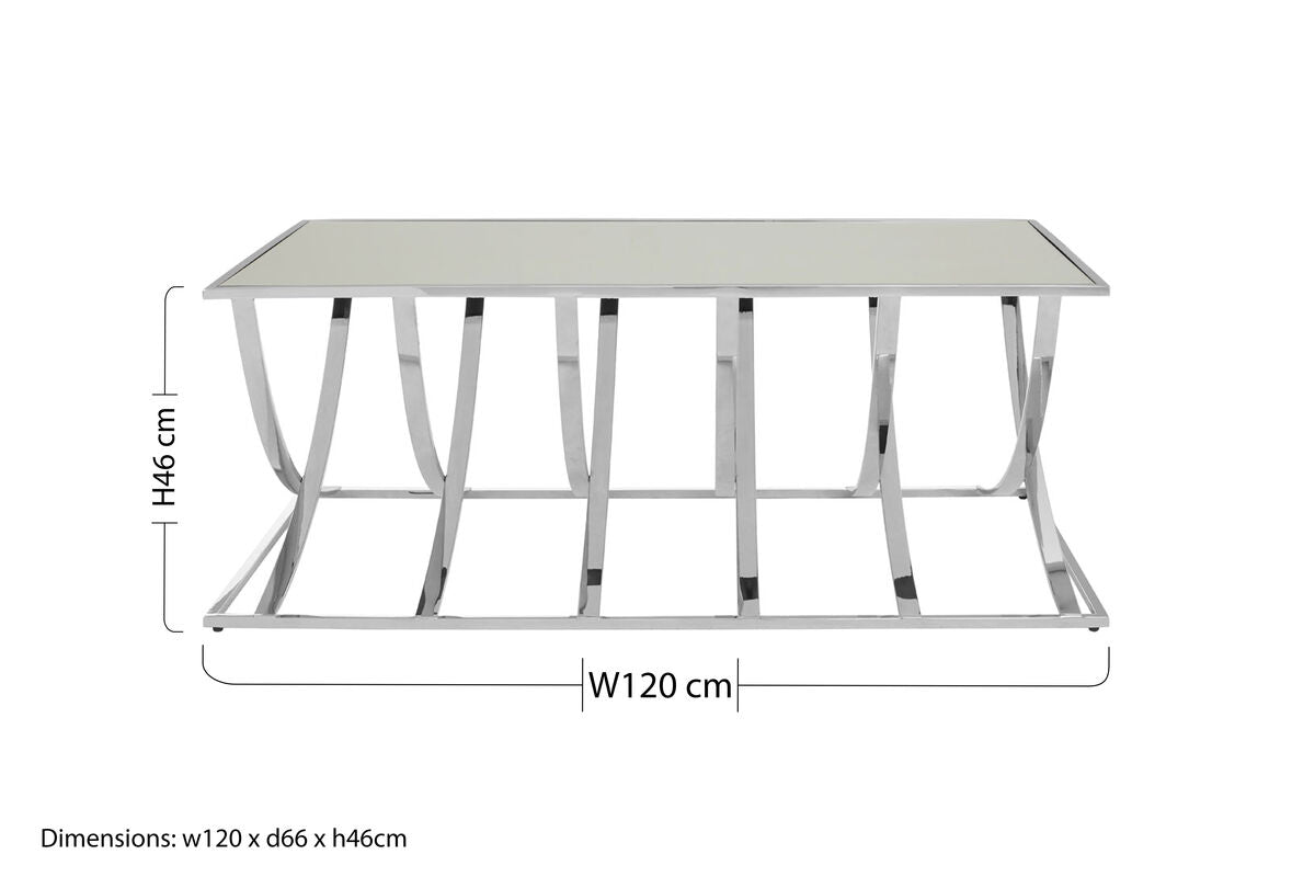 Silver Rectangular Coffee Table with Mirrored Top | Reena