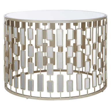 Gold Large Round Coffee Table with Mirrored Top | Raina