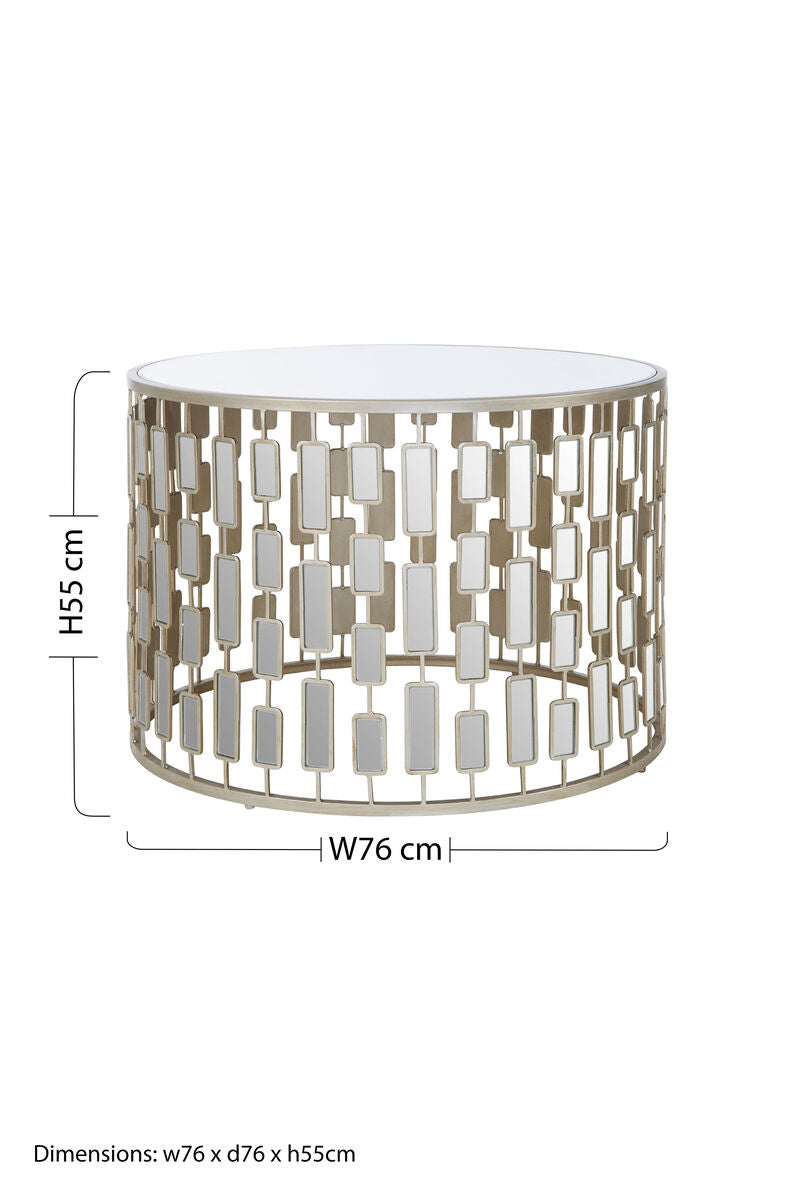 Gold Large Round Coffee Table with Mirrored Top | Raina