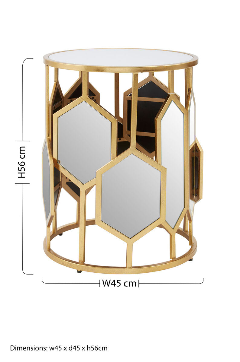 Gold Finish Iron Frame Side Table with Round Mirrored Top | Rio