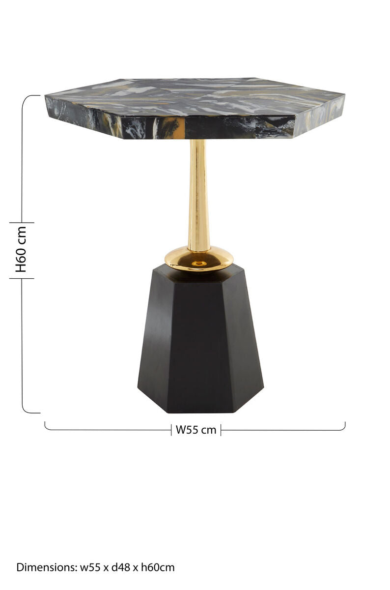 Assorted Horn Effect Hexagonal Top Side Table with Gold Pedestal and Black Base | Odell