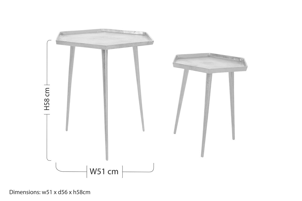 Silver Set of 2 Hexagonal Side Tables with Textured Tops and Splayed Legs | Halle