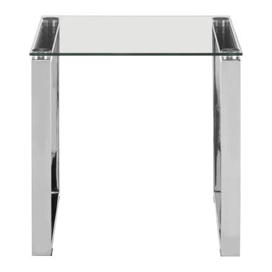 Silver Square End Table with Clear Tempered Glass | Allure