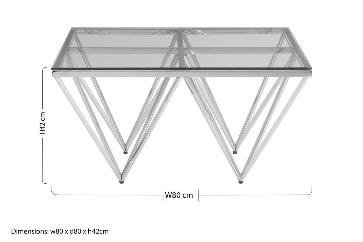 Silver Tempered Glass Coffee Table with Reflective Steel 4 Leg Base | Allure