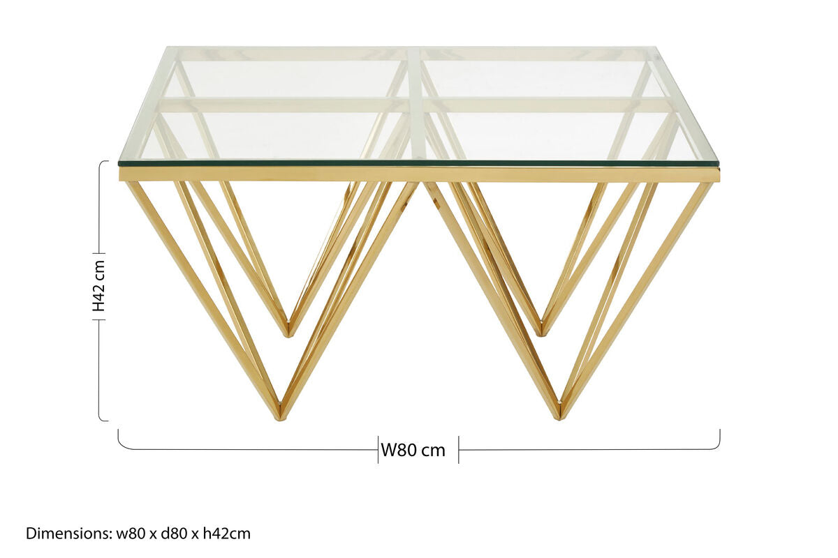 Allure Gold Finish Prismaric Square Coffee Table