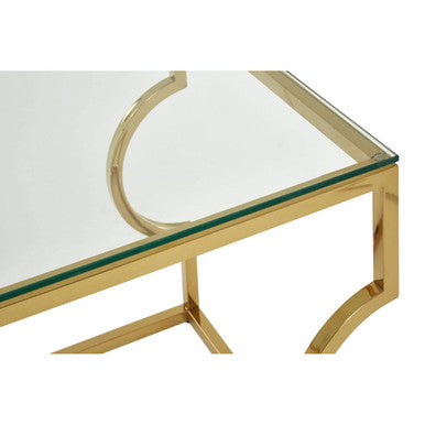 Gold Curved Frame Square End Table with Clear Tempered Glass | Allure