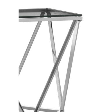 Silver Twist Design Small End Table with Tempered Glass Top | Allure